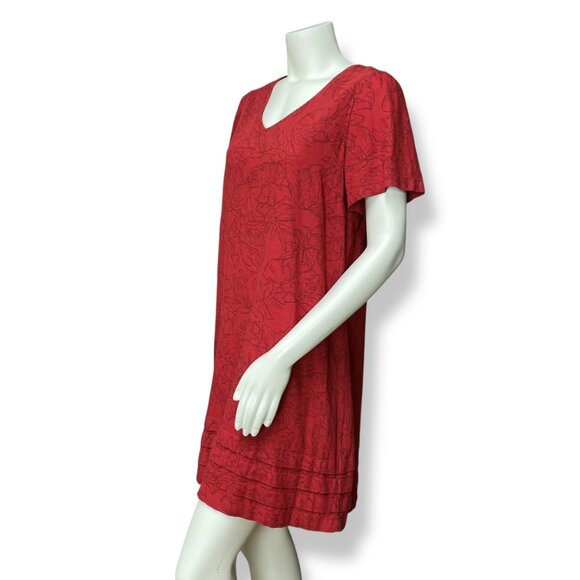 Nicole Miller Dress Linen Blend Short Sleeve Tropical Floral V-Neck Women Medium - Picture 12 of 12